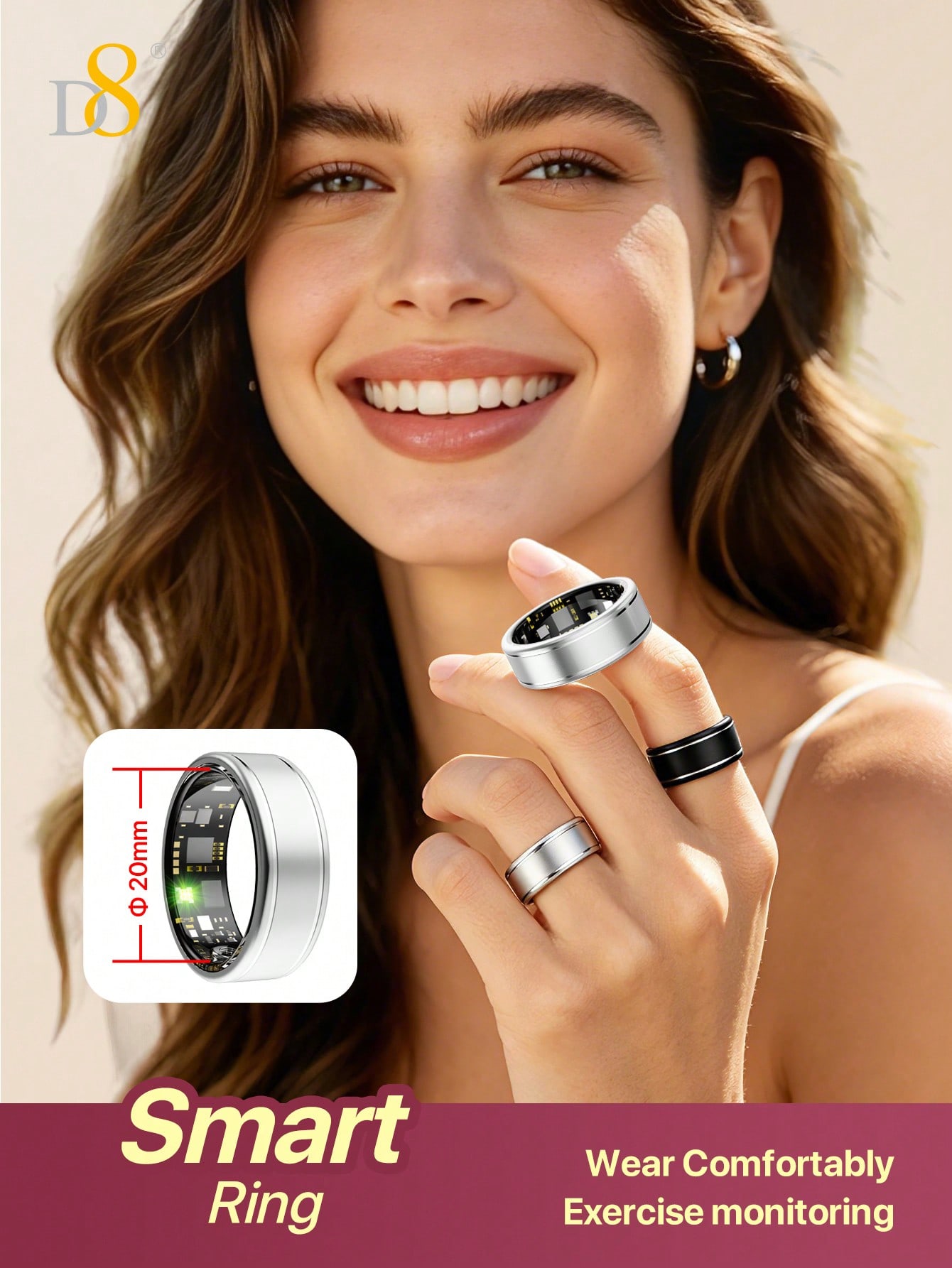 Smart Ring Health - Anillo Inteligente D8, Monitor de Actividad