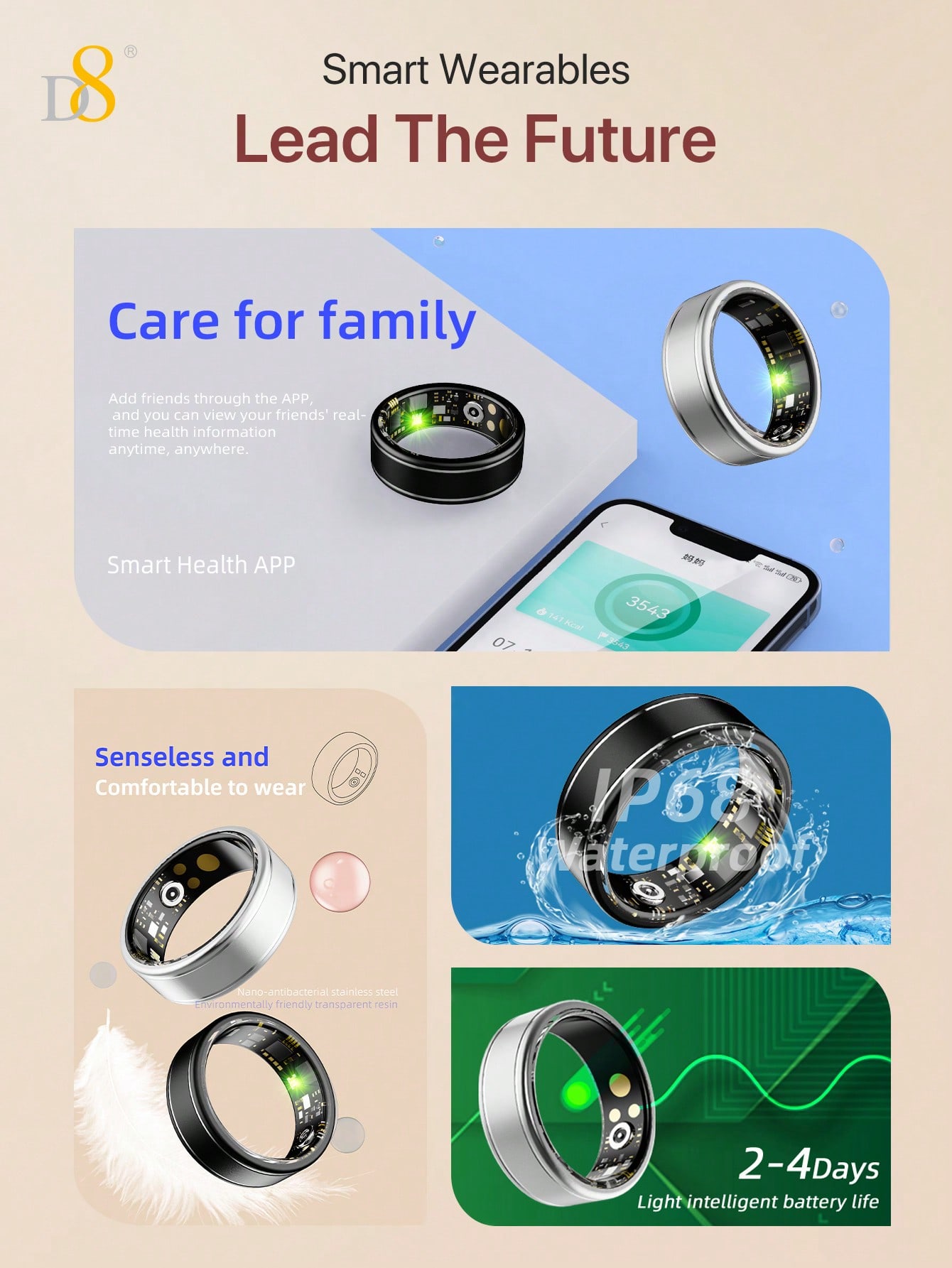 Anillo Inteligente D8, Monitor - Smart Ring Health reseña y precio